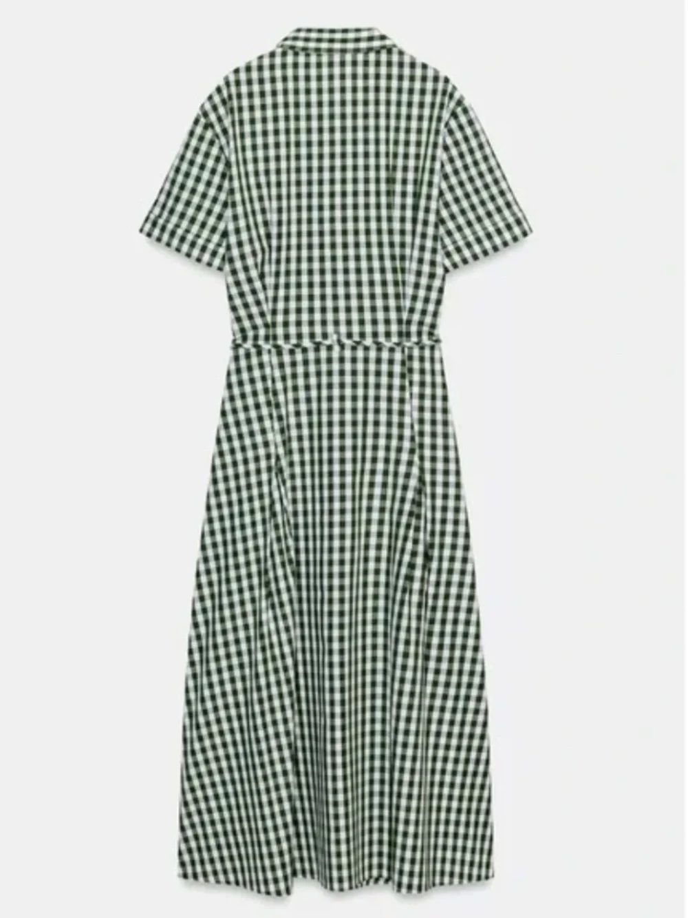 Zara GINGHAM CHECK SHIRT DRESS - Green NWT - Picture 5 of 6